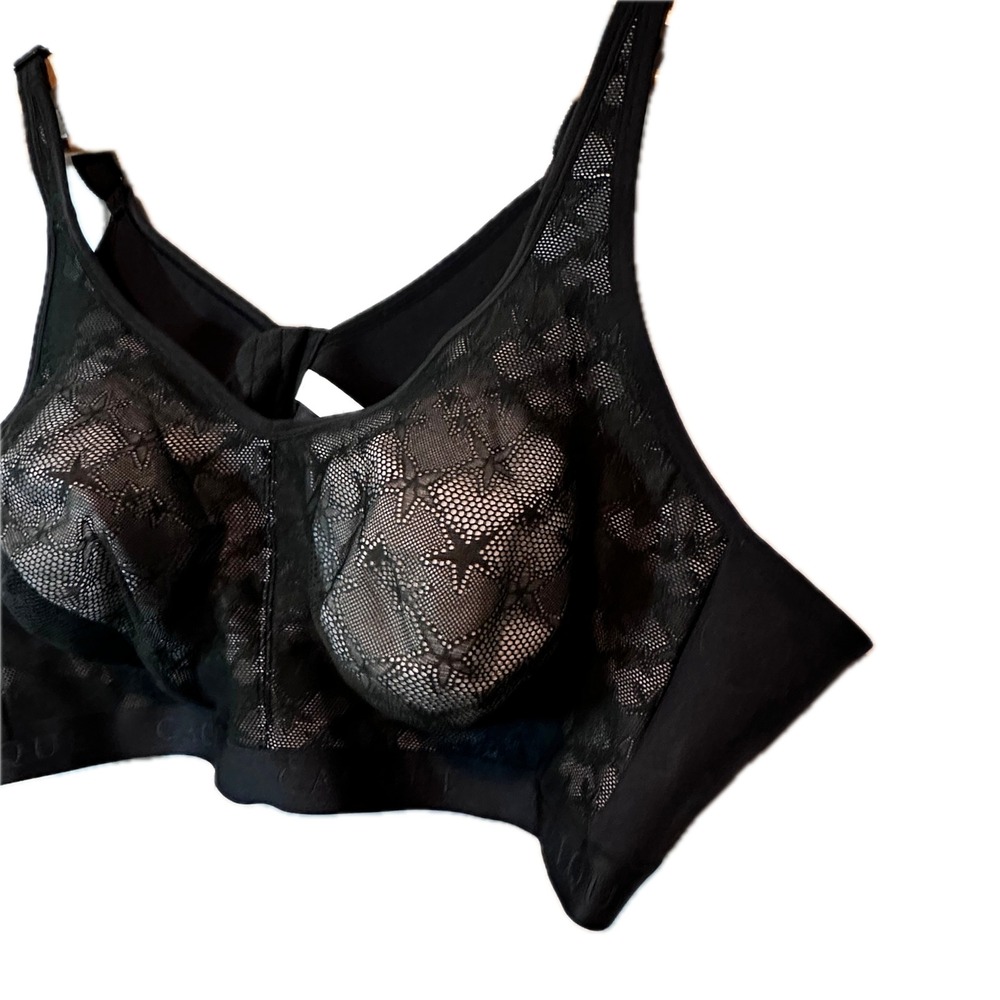 Cacique Black Star Lace Lined Bra 54C Mesh Star Pattern Wireless‎ Comfort